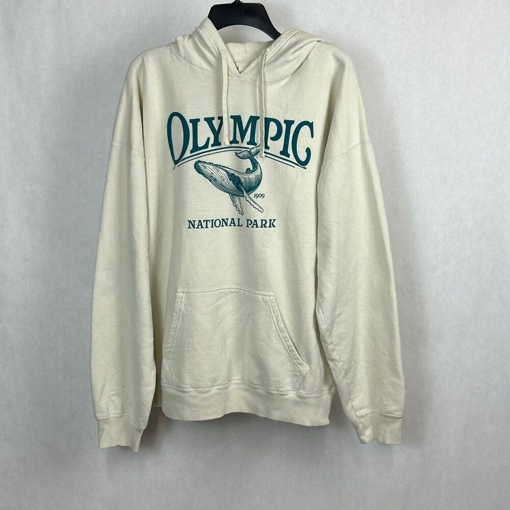 Olympic National Park Hoodie Sweatshirt Sz XL Off-White Humpback Whale Long Slv